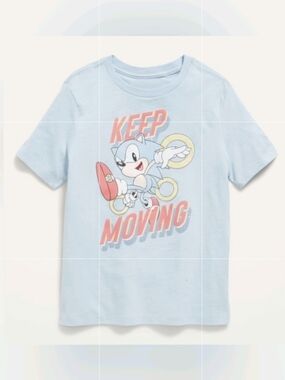 Old Navy Light Blue Sonic 'Keep Moving' Graphic Tee with Pink and Yellow Accents